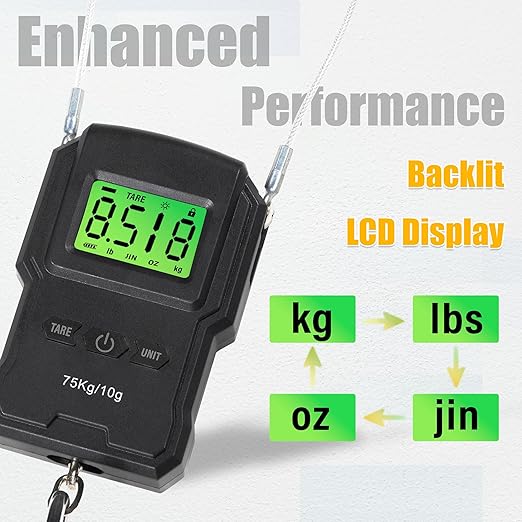 CyclingDeal Backlit LCD Display Digital Bike Scale - Electronic Balance with Double Hanging Hook Measures in kg, lbs, jin, oz - More Stable & Accurate - Max. Load Capacity 165lbs with Measuring Tape