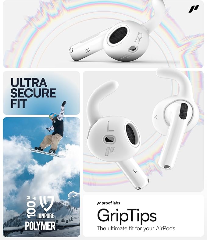 Proof Labs 4 Pairs for AirPods 4 Ear Hooks Covers [Added Storage Pouch] Anti Slip Ear Tips Accessories Compatible with Apple AirPods 4th Generation (White)