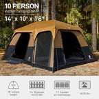 EVER ADVANCED 10 Person Camping Blackout Design Tent, Multi Room Tent for Family, Large Tents with Rainfly and Carry Bag, 2 Doors, Water-Resistant, 14ft x 10ft x 84in