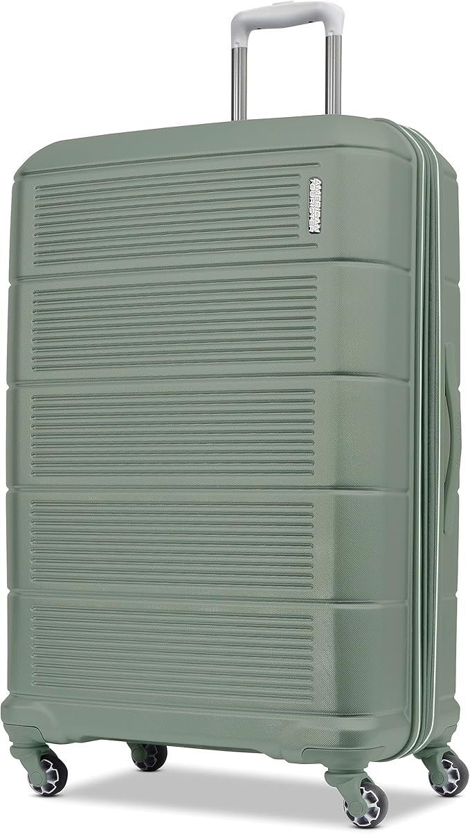 American Tourister Stratum 2.0 Expandable Hardside Luggage with Spinner Wheels, Checked-Large, Jade Green