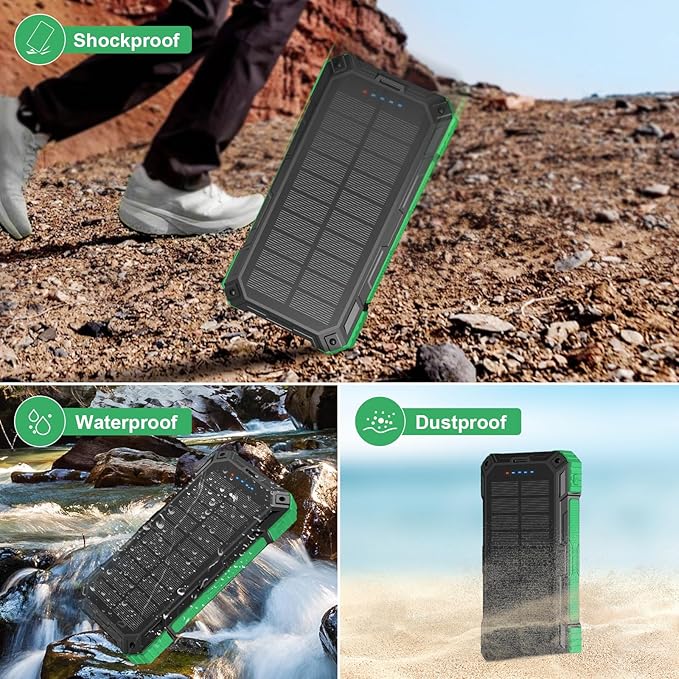 Solar Charger Power Bank 49800mAh Portable Solar Panels 22.5W Wireless Fast Charging with 6 Outputs for Cell Phones, Built in 4 Cables,USB C Waterproof Battery Pack for Camping,LED Flashlight