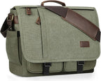 ESTARER Messenger Bag 17.3 Inch, Mens Computer Bag Water-resistant Canvas, Laptop Bag Satchel Briefcase for Teacher/College/Work/Travel, Army Green