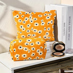 SOIDRAM 2 Pieces Flower Makeup Bag Large Cosmetic Bag Capacity Canvas Mix Travel Toiletry Bag Organizer Cute Makeup Brushes Aesthetic Accessories Storage Bag for Women,Little Flower Mix Yellow