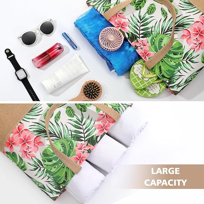 Trifabricy Beach Bag for Women, Large Beach Tote Bags with Zipper, Woven Straw Tote Waterproof, Swim Gym Shopping Travel Bag