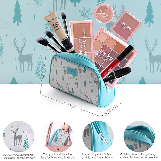 Hot Sugar Travel Makeup Kit All in One, Makeup Kit for Women Full Kit, Makeup Gift Set for Beginners and Professionals with Cosmetic Bag (Blue)