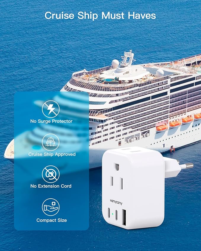 European Travel Plug Adapter USB C, HANYCONY International Plug Adapter, US to Europe Adapter Plug 2 Outlets 3 USB Ports(2 C Port), Type C Power Adapter to Italy Spain France Portugal Iceland Germany