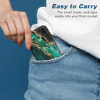 Credit Card Holder, Mini Aluminum Card Wallet RFID Blocking Slim Metal Hard Card Case for Women Men, Green Black Marble