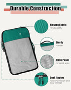 WTREE 4-Piece Packing Cubes Travel Accessories Set for Suitcases - Luggage Organizer Bags with Double Zipper - Mesh Top - Small/Medium/Large/Slim - Green