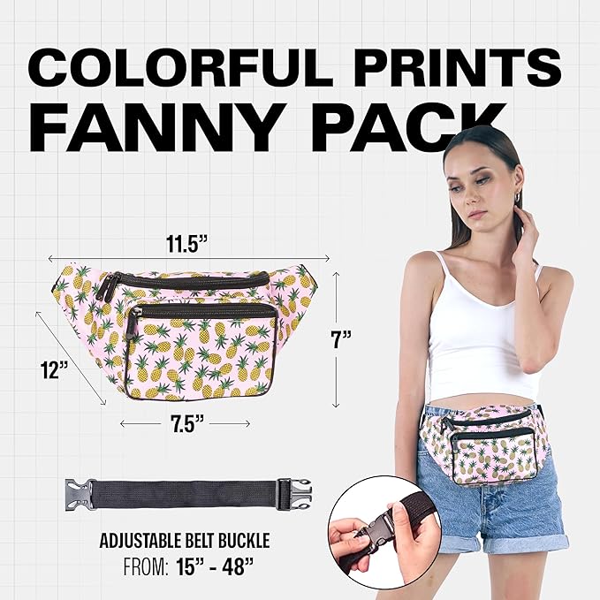 Fanny Pack Belt bag - Crossbody Waist Bag for Men or Women - Hands-Free, Waterproof Large Bumbag for Hiking, Running, and Travel (Pineapple)