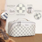 BOYATU Travel Makeup Bag Organizer Cosmetic Bag: 3 Pcs Set Make up Bags for Women with Handle - Waterproof Vegan Leather Toiletry Bags Travel Essentials Pouch with Compartments (H-03-White)