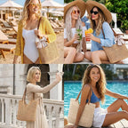 Peicees Crochet Beach Bag Purse, Boho Woven Tote with Leak-Proof Lining For Summer Vacation Travel Casual Shoulder Bag Soft