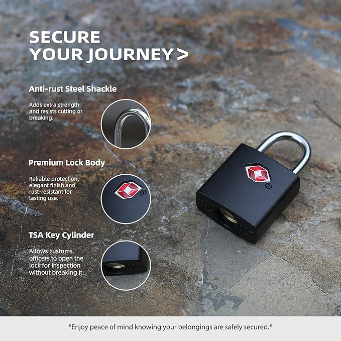 TSA Locks for Luggage with Keys, Travel Luggage Locks TSA Approved 4 Pack, Small Padlock with Key, Keyed Alike Mini Padlock for Suitcase, Backpack, Bag, Zipper, Case, Box, Small Locker