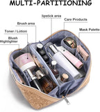 BOYATU Travel Makeup Bags Cosmetic Organizer Bag: 3 Pcs Set Large Capacity Floral Make up Bag with Compartments - Waterproof Leather Toiletry Bags with Handle for Women (17-Apricot)