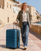 Coolife Expandable Large Checked Luggage Hardside PC+ABS Suitcase with TSA Lock, Lightweight Rolling Carry On with Spinner Wheels(Caribbean Blue, 28in)