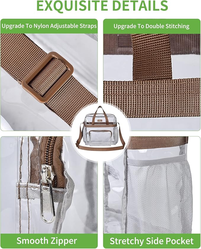 MAY TREE Clear Vinyl Tote Bag, 12 x 6 x 12 in, Brown, Suitable for Work, Travel, Sports, Office