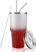 D·S 30 oz Tumbler Christmas Red Glitter Gradient Cup Stainless Steel Double Wall Vacuum Insulated Mug with Straw and Lid, Cleaning Brush for Cold and Hot Beverages