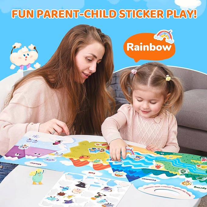 JoyCat Reusable Sticker Book - Stickers for Toddlers, Kids Sticker Activity Book, Travel Toys for Road Trip, Car & Airplane, Educational Learning Gifts for Boys and Girls Ages 3-5 (Weather)