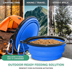 Collapsible Dog Bowls for Travel, Portable Dog Water Bowl & Food Bowl for Dogs and Cats, Foldable Pet Feeding Dish for Walking Hiking Camping with Carabiner, BPA Free, Blue