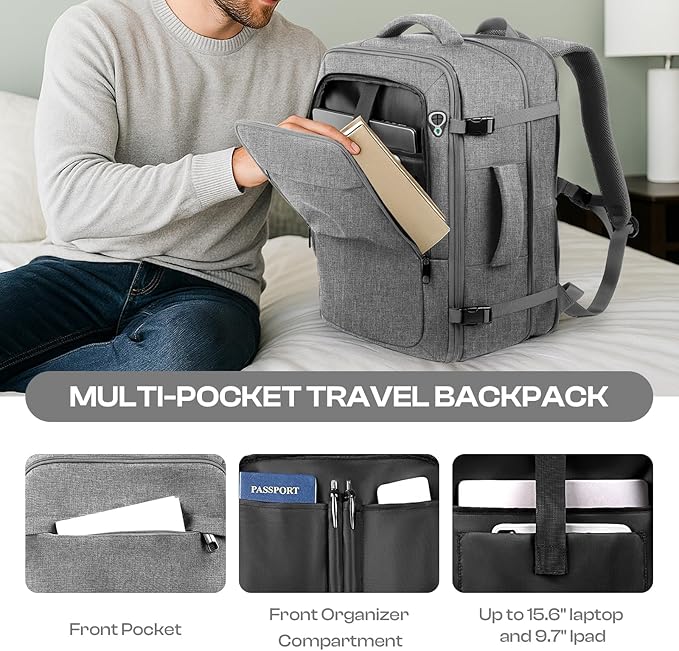 Travel Laptop Backpack, Extra Large 40L-50L Backpack, Laptop Backpack for Men, Water Resistant TSA Airline Approved Business Work 17.3 Computer Bag, Grey