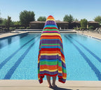 COTTON CRAFT Hooded Beach Towel - Oversized XXL 35x84 Towel with Hood for Adults - Summer of Siam - The Big Kahuna 7 Foot Beach Blanket Towel - Big & Tall Soft 100% Cotton Velour - Multi Color Stripe
