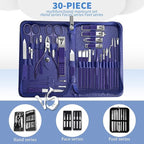 30Pcs Manicure Pedicure Kit，Nail Clippers Kit Professional and Stainless Steel Nail Care Tools，Toenail Clipper Cutters Men's Accessories Whit Beauty Tools Luxurious Travel Case (Blue)