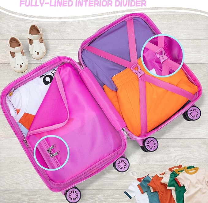 Cute Pink Mermaid Kid’s Luggage Set 2 Piece Suitcase Set 16’’ Hardside Luggage with Spinner Wheels Girls Boys Carry on Toddler Luggage Travel Rolling Luggage Carry on Luggage Airline Approved