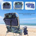 SUNNYFEEL Low Beach Chair, 5-Position Lay Flat Reclining, Backpack Portable Folding Chair with Cooler Bag & Cup Holder, Heavy Duty 350 LBS, Compact for Beach, Camping, Travel
