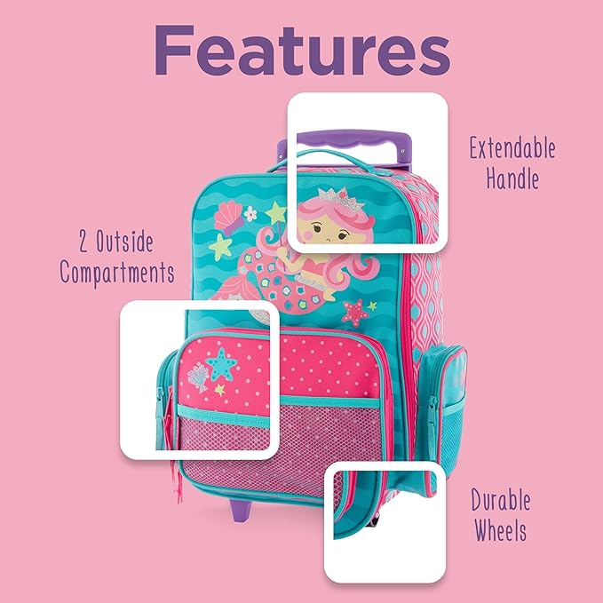 Stephen Joseph Kids Classic Rolling Luggage, Kids Luggage, Toddler Rolling Travel Carry On, Kids Suitcase with wheels,