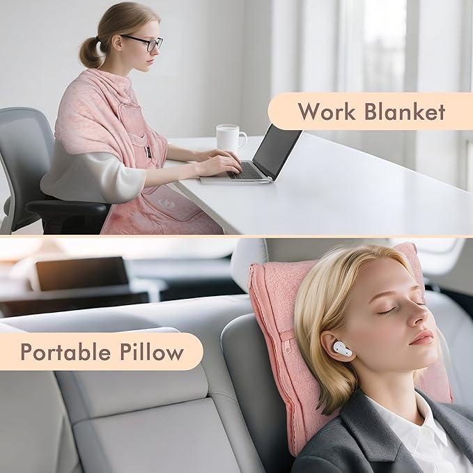 Tirrinia Travel Blanket Airplane Compact with Bag - Cozy Travel Pillow Blanket for Long Flight, Airplane Travel Essentials, Packable and Lightweight Travel Blanket and Pillow Set for Kids & Adults,
