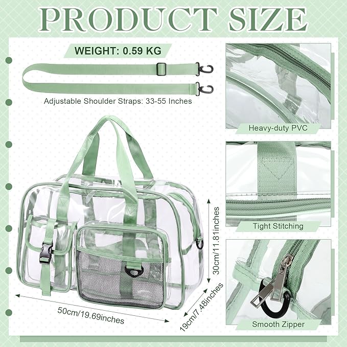 Abbylike Clear Bag Large Heavy Duty Tote for Stadium Events 20" Duffle Transparent Gym Bag for Sport Event Travel Makeup Work