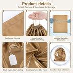 Ewen Pack of 12 Drawstring Dustbags with Blank Tag, Small Medium Large Satin Storage Pouch Dustproof for Travel Essentials, Silk Dustbag Packing Bag for Closet Home Storage Shoes Handbags Organization