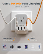 TESSAN 2 Pack Type E F Plug Adapter, Germany France Power Travel Adaptor with 3 USB Charger(1 USB C PD 20W), 4 Outlets Schuko Plug for US to Europe Spain Iceland Korea Greece Russia German French
