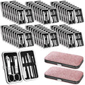 Geosar 50 Set 8 in 1 Travel Manicure Kit Bulk Professional Nail Clippers Pedicure Nail Care Tools Grooming Stainless Steel Set with Portable Travel Case, Gift for Valentine Men Women(Glitter Pink)