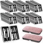 Geosar 50 Set 8 in 1 Travel Manicure Kit Bulk Professional Nail Clippers Pedicure Nail Care Tools Grooming Stainless Steel Set with Portable Travel Case, Gift for Valentine Men Women(Glitter Pink)