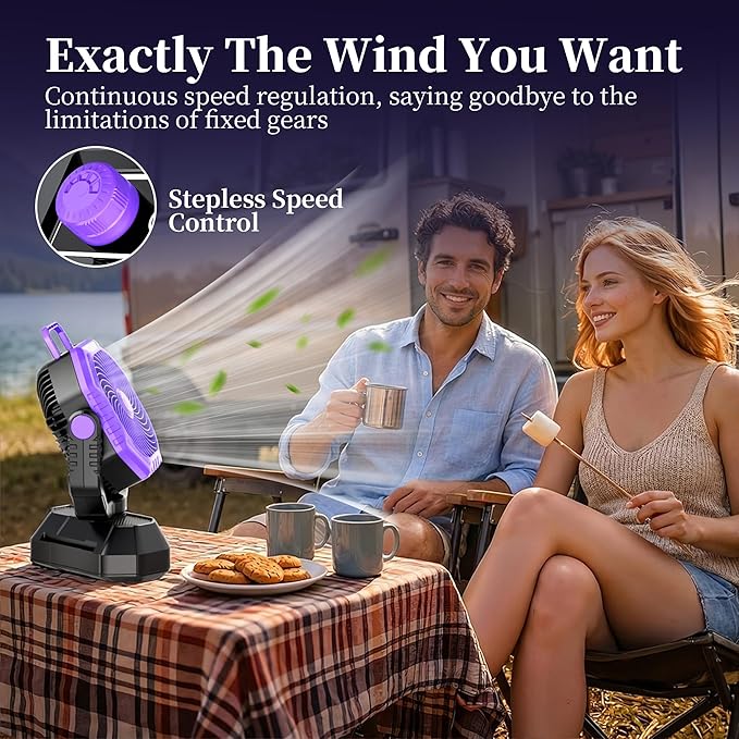 AJVV Camping Fan with Light, Remote and Oscillation, Battery Powered Hanging Tent Fan, Rechargeable Portable for Camp, Outdoor, Emergencies, Fishing, RV Travel, Jobsite