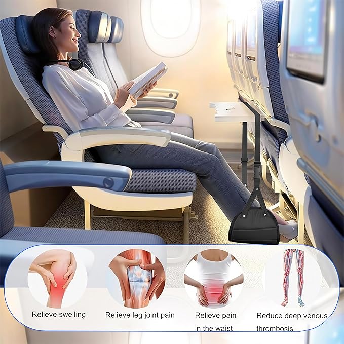 Foot Hammock for Aircraft Travel Car, with Storage Bag, Adjustable Portable Foldable Footrest Leg Rest, Removable Mat for Men and Women, Desktop Hammock Support for Travel, Cars and Home