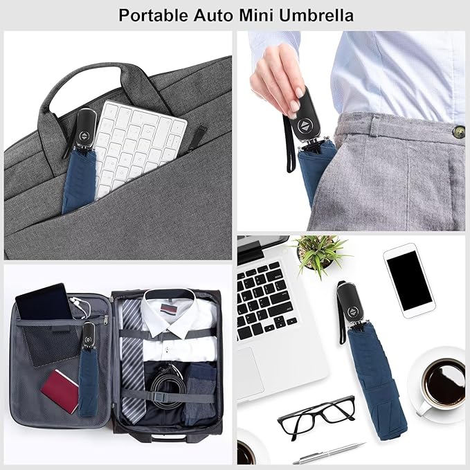 Compact Travel Umbrella for Purse - Flat Handle, Waterproof for Light Rain