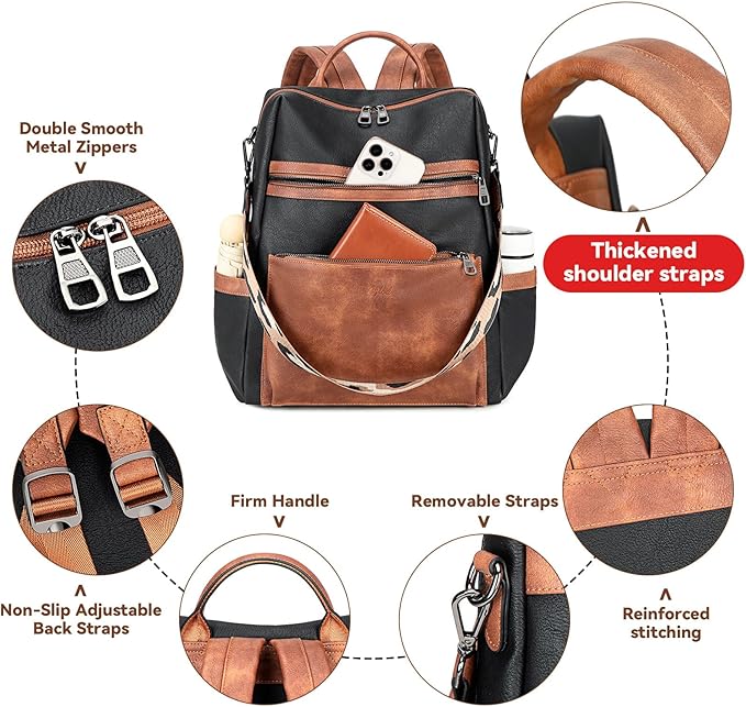 AGLOD Vegan Leather Laptop Backpack for Women 15.6 Inch Work Backpack Purse for Travel College