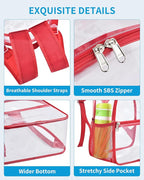 Paxiland Clear Backpack Stadium Approved 12×12×6 with Reinforced and Wider Shoulder Straps, Small Clear Bag for Schools, Concerts, Work, Festivals and Sporting Events - Red