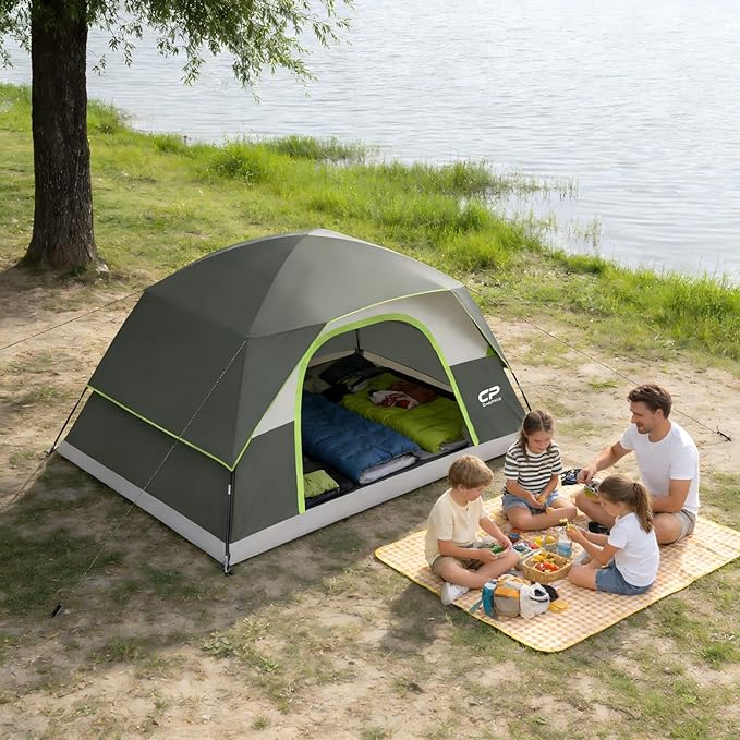 CAMPROS CP Camping Tent 2/4/6 Person, Waterproof Windproof Double Layer Dome Tent, Easy Setup with Large Mesh Windows & Wide Door for Outdoor Camping Backyard