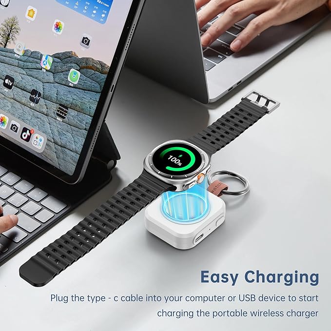 for Samsung Galaxy Watch Charger,1200mAh Portable Charger for Samsung Galaxy Watch 8/8 Classic/7/Ultra/6/6 Classic/5/5 Pro/4/3,Active 2/1 (White)