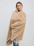 BlueHills Soft Long Travel Blankets 70X48 inches Large Plush Value Pack of 2 - Premium Airplane Travel Essential Flight Throw in a Bag Compact for Plane Travel Gift – Gray and Beige