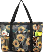 Fammart Mesh Beach Bag with Zipper, Large Beach Tote for Women, Toys Pool Swim Bag Travel Vacation Cruise Essentials