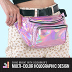 Holographic Fanny Pack Belt bag - Crossbody Waist Bag for Men or Women - Hands-Free, Waterproof Large Bumbag for Hiking, Running, and Travel (Pale Pink)
