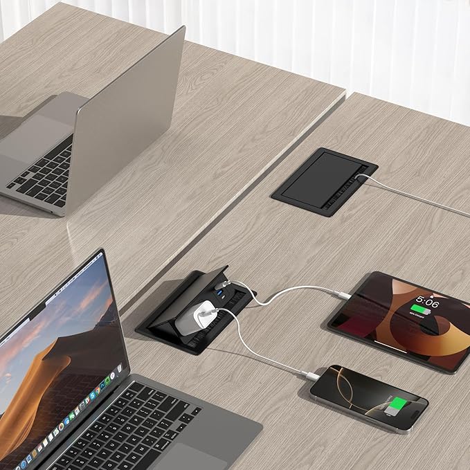 Table Power Outlet Hub PD20W USB-C Fast Charging Station, Recessed Outlet with 2AC Outlets and USB Ports for Conference Room Kitchen Countertop, Black