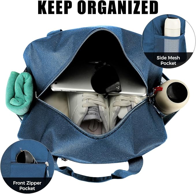 Uarition 14 inch Small Gym Bag for Men & Women, Mini Duffle Bag for Travel Sports, Lightweight Carry On Duffel Bag, Navy Blue