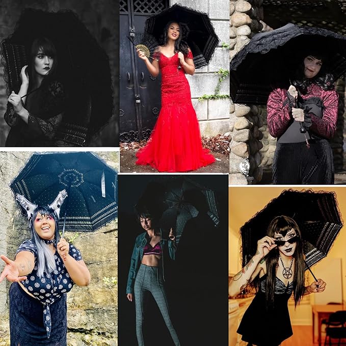 URAWESO Vintage Lace Parasol Gothic Lolita Umbrella UV Sun Protection Witch Cosplay Photoshoot Props Party Decoration