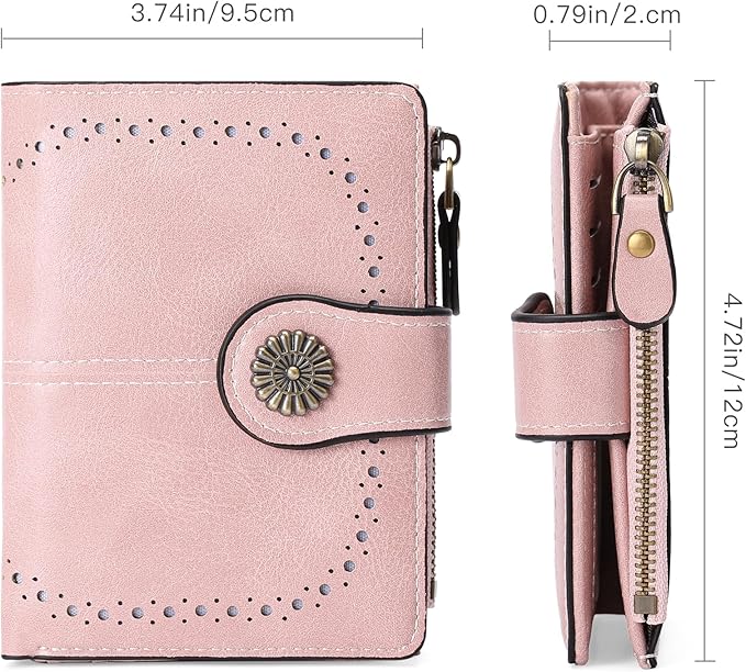 Small Wallet for Women Bifold Credit Card Holder RFID Blocking with Zipper Pocket