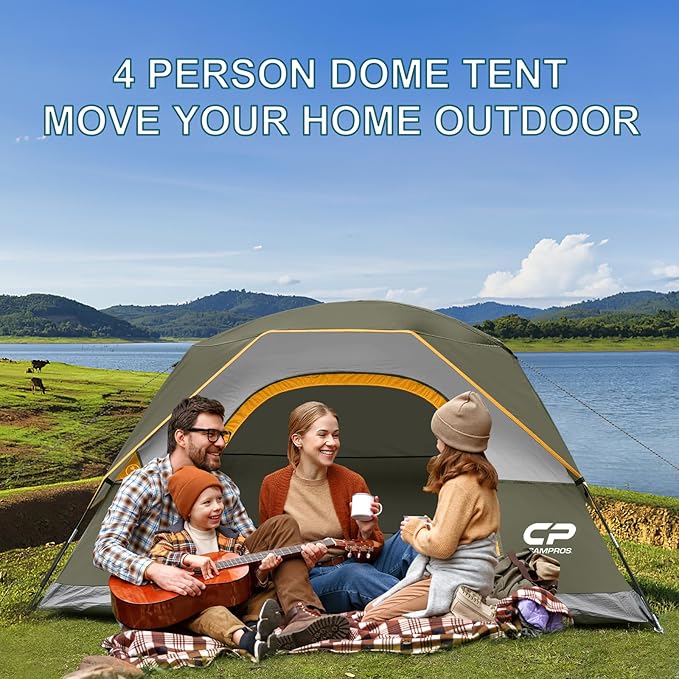 CAMPROS CP Camping Tent 2/4/6 Person, Waterproof Windproof Double Layer Dome Tent, Easy Setup with Large Mesh Windows & Wide Door for Outdoor Camping Backyard