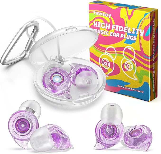 Yawsoy Concert Ear Plugs, 2 Pairs High Fidelity Ear Plugs with Acoustic Filter, Noise Reduction for Musicians